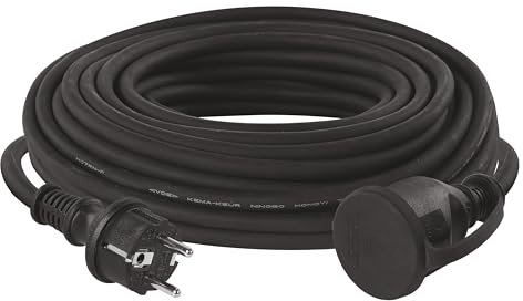 EMOS - IP44 Verlängerungskabel 20m - 1 Schuko-Steckdose - Wasserdicht, Schlagfest, Temperatur- & Ölbeständig - 230 V, 16 A, 3680 W - Gummi-Isolierung - H07RN-F3G 1,5 mm2 - Für Außenbereich - Schwarz