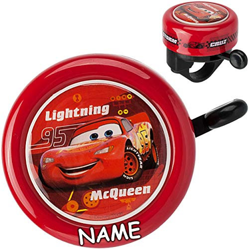 alles-meine.de GmbH Fahrradklingel - Cars/Lightning McQueen incl. Name - Klingel für das Fahrrad - auch für den Roller/Dreirad Lenkerklingel - für Kinder Jungen Mc Queen