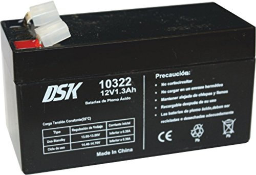 DSK 10322 - Batterie au plomb AGM rechargeable scellée 12V 1,3Ah. Idéal pour les voitures et les motos électriques pour enfants, scooters, systèmes UPS, systèmes de sécurité. Le gel ne se renverse pas