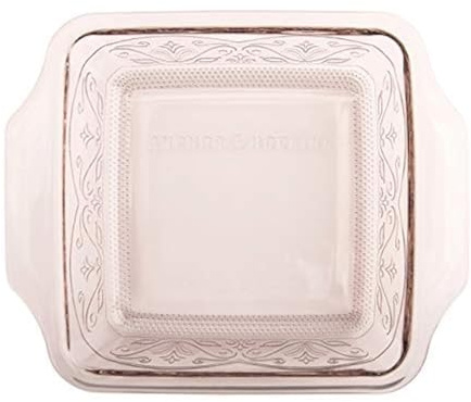 Anchor Hocking - Bandeja cuadrada para hornear (cristal, 8 x 8 cm, en relieve), color rosa