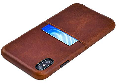 Dockem Virtuosa M1 Genuine Leather Wallet Case for iPhone XS Max: Slim Card Case with Integrated Metal Plate for Magnetic Mounting (Brown)