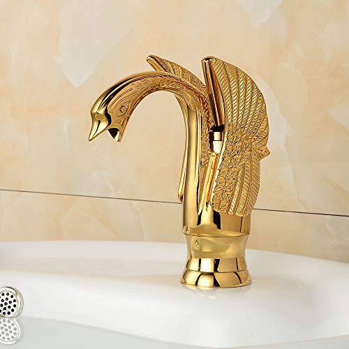 Rmckuva Robinets De Lavabo Robinet De Cygne Doré Moderne Galvanoplastie Laiton Mélangeur Salle De Bains Bouche Incurvée