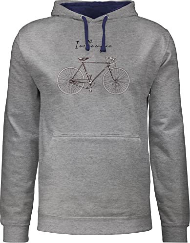 Pullover Herren Frauen Hoodie Kontrast zweifarbig - Fahrrad Bekleidung Radsport - I am the engine - XL - Grau meliert/Navy Blau - hoody geschenk fahrradliebhaber pulli geschenke für radfahrer