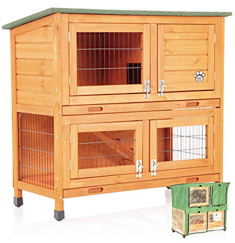 Rabbit Hutch and Cover 3ft Natural Wood Hide Rabbit Run Guinea Pig House by Cozy Pet Ferret Cage Rabbit Hutches RH06N + RH06C