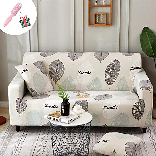 Elastisch Sofa Überwürfe Sofabezug 2 Sitzer, Morbuy Ecksofa L Form Stretch Antirutsch Armlehnen Summer Sofahusse Sofa Abdeckung Hussen für Sofa Couchbezug Sesselbezug (3 Sitzer,Blätter)