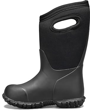 BOGS Unisex Child York Boys And Girls Waterproof Insulated Rubber Neoprene Winter Rain Boot, Solid Black, 5 Big Kid US