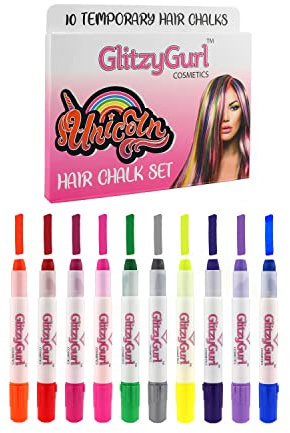 GlitzyGurl Premium Neon Haarkreide-Set, 10 x Kind, temporär, ungiftig, leicht waschbar, Haarfärbemittel, bunte Haarkreiden, Set für Mädchen