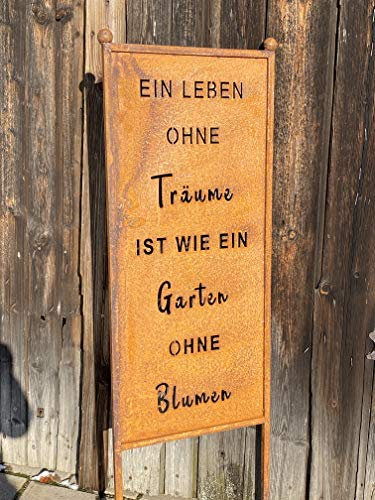 Rostalgie Edelrost Spruchtafel EIN Leben ohne Träume 115 cm Sichtschutz Garten Dekoration