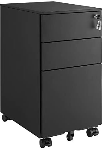 SONGMICS Rollcontainer, unter Schreibtisch, mit 3 Schublade, vormontiert, abschließbarer Büroschrank mit Hängeregistratur, für Akten, Dokumente, Schreibwaren, 45 x 30 x 60 cm, schwarz OFC031B01