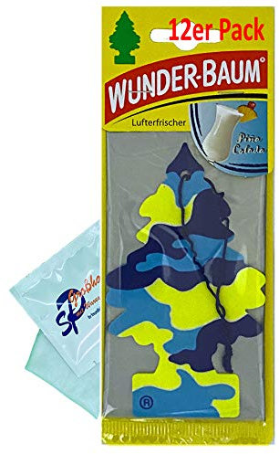 12 Stück Pina Colada Wunder-Baum Lufterfrischer Duftbaum inkl. 1 x Glasreinigungstuch von SP Großhandel Gratiszugabe (Pina Colada)