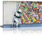 Druck auf leinwand Bilder Banksy Graffiti Behind the Curtain Wand Bild Street Pop Art Gemälde Kunstdruck Modern Wandbilder XXL Wanddekoration (Mit Rahmen, 120x80cm)