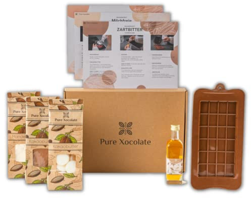 Pure Xocolate DIY-Schoko-Kit - Set zum Schokolade selber machen - Vegane, laktosefreie Alternative - Schokoladen-Geschenkideen für Kinder, Frauen & Männer - inkl. Silikonform und Rezepten