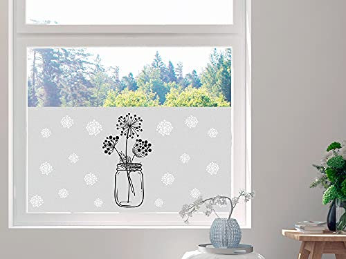 GRAZDesign Sichtschutzfolie Pusteblumen in der Vase, Fensterfolie für Wohnzimmer, Küche, Büro, Blickdicht und lichtdurchlässig / 80x57cm