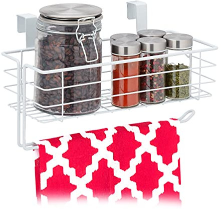 Relaxdays 1x Portaspezie da Appendere, Mensola con Portasciugamani, Cucina & Bagno, Portascottex, HLP: 18x31x17cm, Bianco
