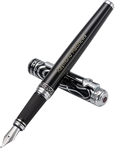 Wikult Personalized Duke Ruby Fountain Pen Fude Nib Silver Trim Customized Pen Gift with Small Pen Bag, Engraved with Your Name, for Business Signature, Art Drawing Sketching Calligraphy