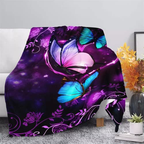 ZZXHG Coperta Pile Matrimoniale 150x200 Farfalla Viola, Coperta Plaid di Peluche Flanella Letto Matrimoniale per Adulti, Plaid Divano/Copriletto in Microfibra Calda e Morbida