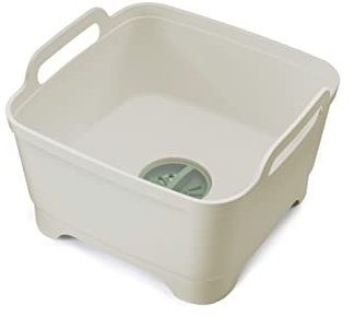 Joseph Joseph Wash & Drain - Kitchen Spülschüssel, Abwaschschüssel mit Griffen und Ablaufstopfen, 9 Liter - Stein/Grün