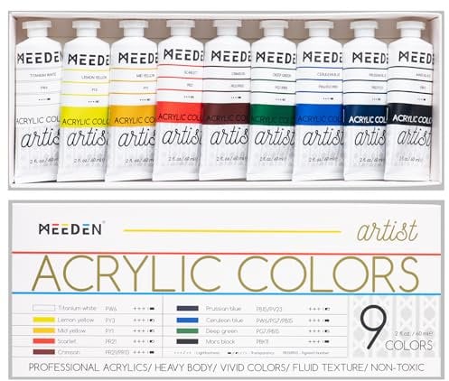 MEEDEN Professionelle Acrylfarbe Set: 60 ml * 9 Tube Heavy Body Acrylic Paint Künstlerqualität mit hohem Pastellgehalt für Leinwandmalerei