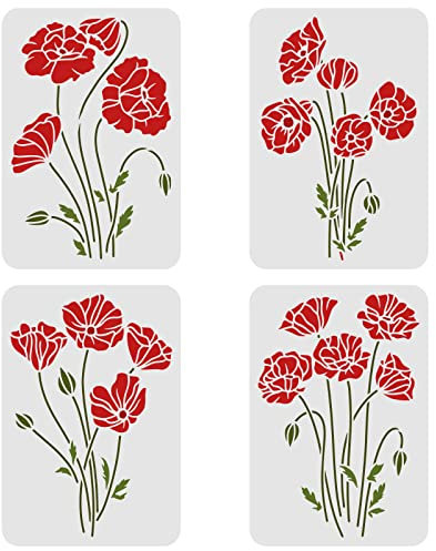 FINGERINSPIRE 4 STÜCKE Blumenstrauß Schablone 29,7x21 cm große Wandschablone Wildblumen Schablonen Blumenstrauß Malschablonen Kunststofffeld Blumen Bastelschablone Sprühfarbe Dekorationsvorlage