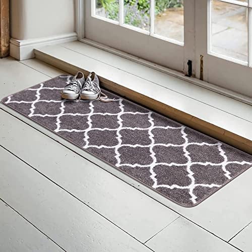 Carvapet Washable Door Mat Indoor Dirt Trapper Front Doormats Moroccan Trellis Entrance Rug Runner Carpet Floor Mat(43x122cm,Grey)