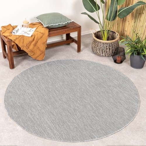 FRAAI | Home & Living In- & Outdoor Teppich Rund - Costa Dunkelgrau - Wetterfest - Polypropylen - Flachgewebe - Balkon, Garten/Terrasse - Terrasse - Rug