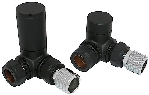 NRG Modern 15mm Designer Manual Corner Radiator Valves + Lockshield Valves Black