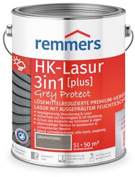Remmers HK-Lasur 3in1 Grey Protect [plus] graphitgrau, matt, 5 Liter, Lösemittelreduzierte Premium-Vergrauungslasur für außen, 3in1, schnelltrocknend, langlebig