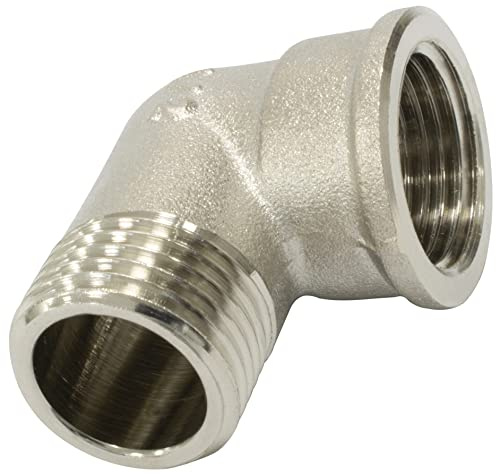 AERZETIX - Coude en Laiton à 90° 1/2''x1/2'' Mâle/Femelle - Raccord de Tuyau Fileté à Visser - Finition Nickelée/Mate