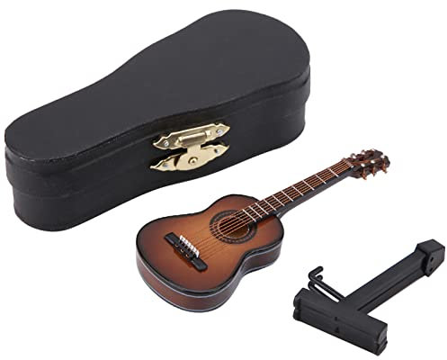 Dekaim Musikinstrumentenmodell, Gitarrenmodell, Mini-Holzgitarrenmodell mit Gitarrenständer und Aufbewahrungsbox, Mini-Musikinstrument handgefertigte Dekoration (10CM-Kaffeefarbe)