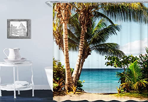 Gualiy Duschvorhang Textil, Duschvorhänge Meer und Kokosnuss Baum Duschvorhang Fabric Antischimmel Bunt Bad Vorhang 165X180cm
