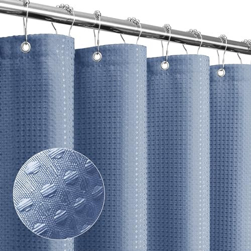 Gibelle Moonlight Blue Shower Curtain, Waffle Weave Textured Fabric Shower Curtain for Bathroom - Soft Cloth & Hotel Spa Luxury, Water Repellent, Machine Washable, 72X72, Moonlight Blue
