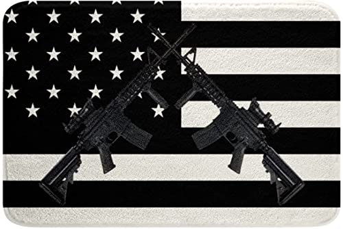 Amerikanische Flagge Badezimmer Dekor Matte Maschinengewehr Badematte für Teenager Erwachsene Männer Schlafzimmer USA Verbände Sterne Streifen Badteppich USA Militär Gewehr Teppiche Schwarz und Weiß