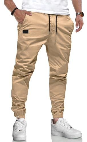 LIUPMWE Hommes Pantalon Chino Cargo Pantalon de Jogging Hommes Coton Casual Sweatpants Hommes Pantalons de Loisirs Taille élastique avec des Poches de Cordon de Serrage,XXL,Jaune-1