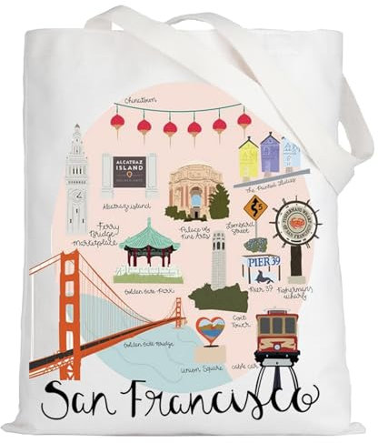 LEVLO San Francisco Reisetasche San Francisco Golden Souvenir Geschenk San Francisco Wiederverwendbare Einkaufstasche San Francisco Merch, San Francisco Tragetasche, Medium