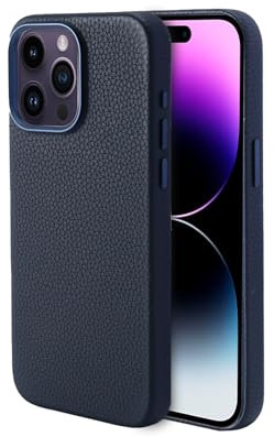 Synchro Naturleder-Schutzhülle für iPhone 15 Pro Max mit starken Kompatibel mit MagSafe-Magneten, genarbte Lederhülle für iPhone 15 Pro Max 6,7 Zoll - Blau