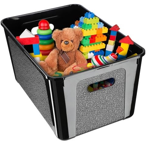 KADAX Rechteckige Aufbewahrungsbox mit Deckel, Aufbewahrungsbehälter, Stapelbehälter, Plastikbox, Kunststoffbox, Platzsparende Aufbewahrungskiste (17L, Schwarz)