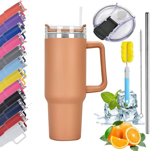 Farberly 6Pcs Tazza termica con cannuccia e manico, da caffè da viaggio, termica per auto, da viaggio con manico e cannuccia