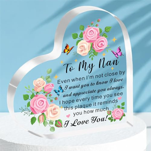 HULALA Nan Gifts From Grandchildren Acrylic Heart Shape Nan Plaque Gift For Mothers Day Birthday Christmas From Granddaughter Grandson