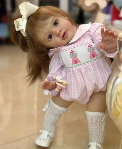 Anano Große Reborn Toddler Puppen Mädchen Stehende Realistische Silikon Baby Puppe Echte Rote Ausschläge 26 Zoll Lebensechte Puppen Reborn Baby Augen Offene Langes Haar