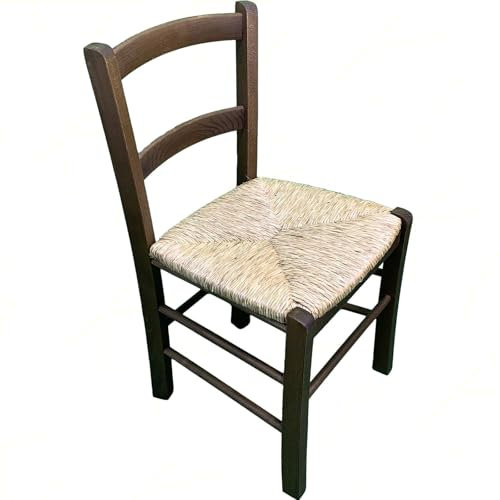 Sicignano - Silla Mezzana de madera, asiento de paja, respaldo de 33 cm, 3 varillas, color nogal, 42,5 x 37 x 70 cm de altura, peso 5 kg – Artesanal, decoración rústica, restaurante y granja,