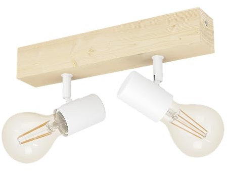 EGLO Deckenlampe Townshend 3, 2 flammiger Vintage Deckenspot im Industrial Design, Retro Lampe aus Stahl und Holz, weiß, braun, E27 Fassung, FSC zertifiziert