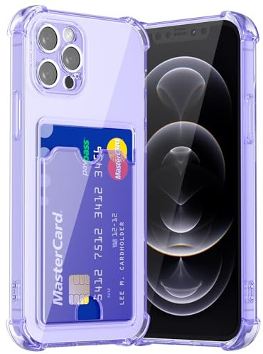 Svanove for iPhone 12 Pro Case Wallet Clear, Card Holder Case with Credit Card Slot, Thin Slim Transparent Silicone Grip Soft Rubber Protective Shockproof Airbag Bumper for Women, Purple Lavender