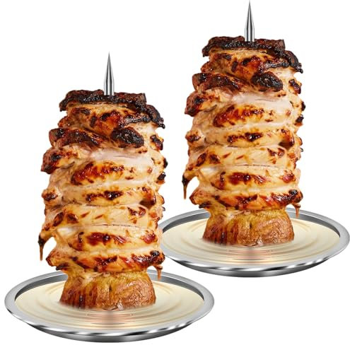 Vertical Kebab Skewer Stand, Stainless Steel Chicken Skewers, BBQ Vertical Grill with 3 Removable Spikes, Skewer Grill Rack Stand with Handle for Whole Chicken Fish Sausage Steak
