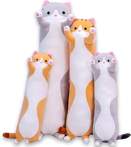 AMOZO Katze Kuscheltier Stofftier Lange Katzen Kissen Plüschtiere Kawaii große süße Cat Plüsch Sofakissen Geschenke für Freunde Kinder Dekoration(Orange,70cm)