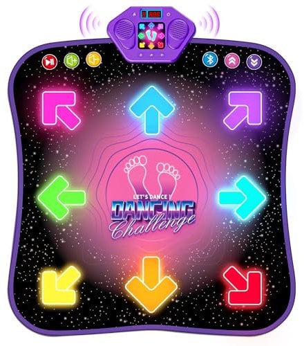 Hot Bee Tanzmatte für Kinder ab 4 5 6 7 8 9 Jahre, Mädchen Geschenke 4-9 Jahre, Musikmatte Kinder Spielzeug ab 4-9 Jahre Mädchen, 8 Leuchtende Pfeile, Bluetooth Musik, 5 Modi