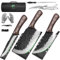 FULLH Juego de cuchillas de carnicero con tijeras de cocina, cuchillo de deshuesar forjado a mano con fundas, cuchillo de chef de acero de alto carbono para cocina, camping,BBQ (Marrón, Nuevo 10 pcs.)