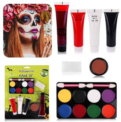 Trucco Effetti Speciali Halloween, 8 Colori Viso e Corpo Paint, Cera per Cicatrici, Sangue Finto Lavabile, Delle Ferite Finte Vampire Makeup, Per Halloween, Feste, Cosplay, Clown, Effetti Speciali Sfx