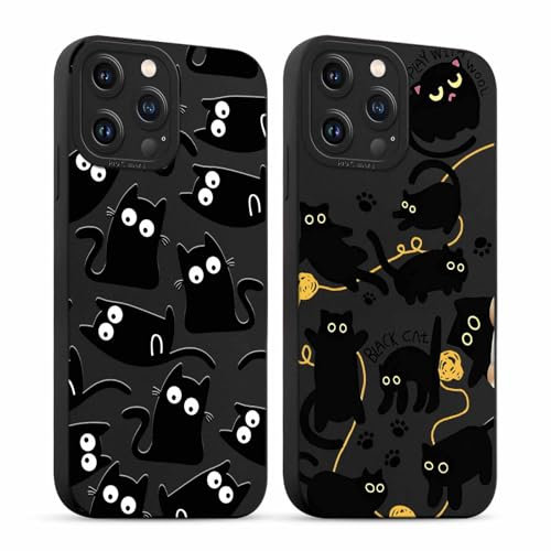 Foonary 2 Pack Fashion Phone Cases for iPhone 15 Pro Max Case 6.7,White Black Cat Aesthetic Print Slim Soft Silicone Case for Women,Shockproof Cover Protective Funda para Girls,for iPhone 15 Pro Max