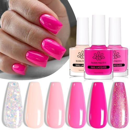 Born Pretty Set di smalti ad asciugatura rapida glitter rosa neon – smalto senza lampada UV rosa caldo nude pastello