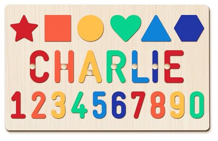 GifXify Personalisierte Holzpuzzle mit Name - Personalisierte Geschenke Baby - Montessori Spielzeug ab 1 Jahr, 2 Jahre - Steckpuzzle Holz mit Namen - Motorikspielzeug Kinder ab 1 Jahren (Number-Shape)